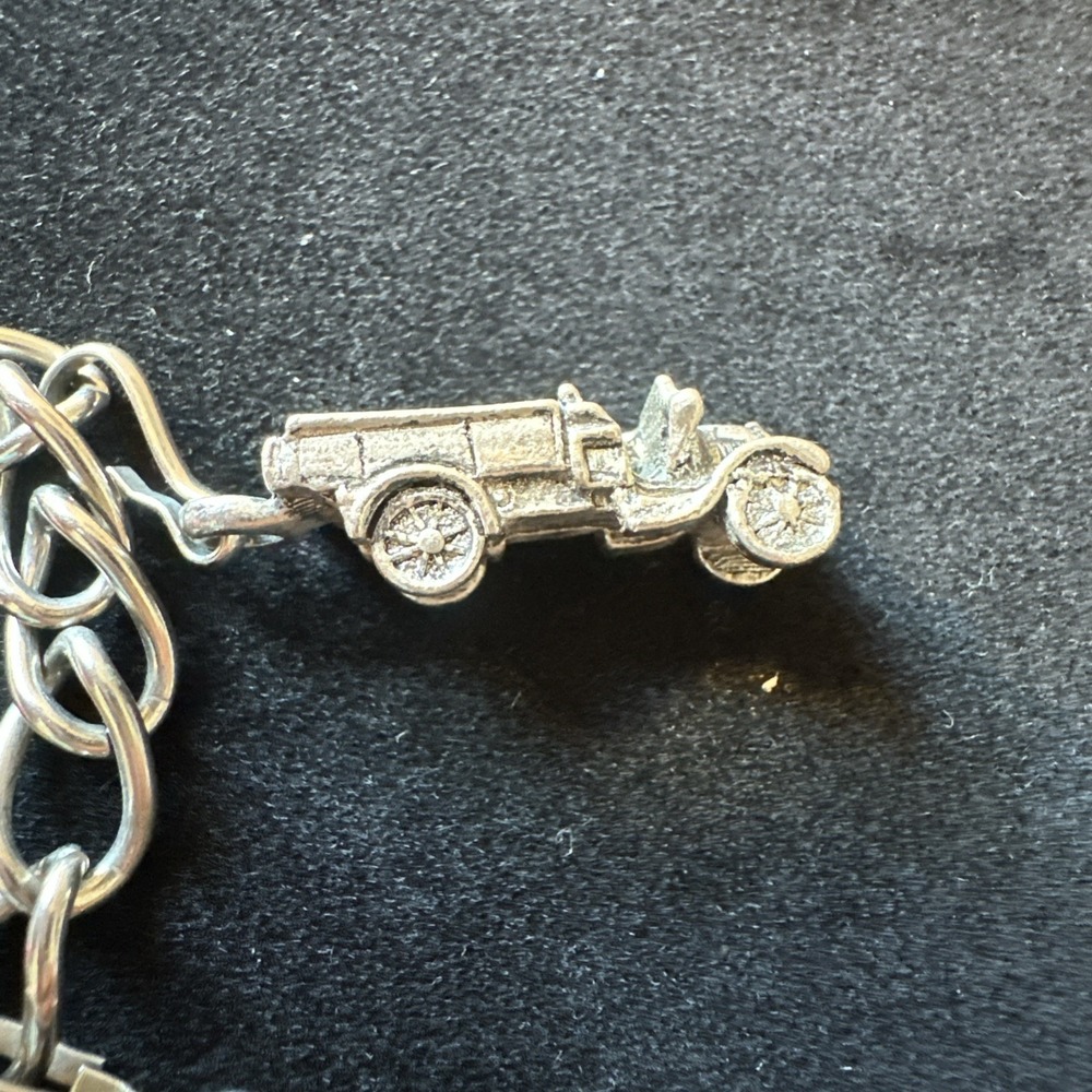 Vtg Silver Charm Bracelet With Antique Cars - Picture 6 of 8